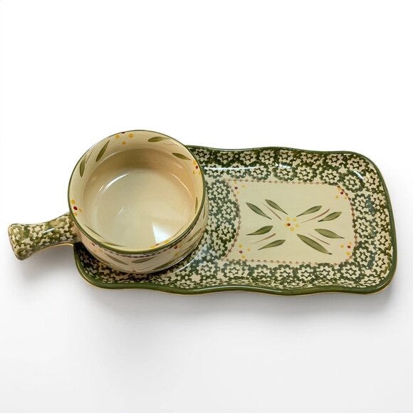 Temptations Soup And Sandwich Tray Bowl Old World Green Floral Pattern - Picture 2 of 8